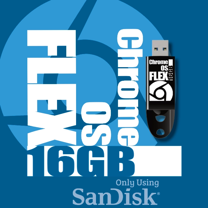 16 GB ChromeOS Flex USB Flash Drive and the ChromeOS logo
