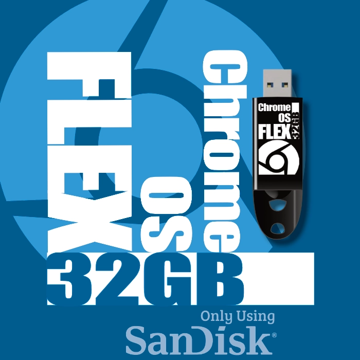 32 GB ChromeOS Flex USB Flash Drive and the ChromeOS logo