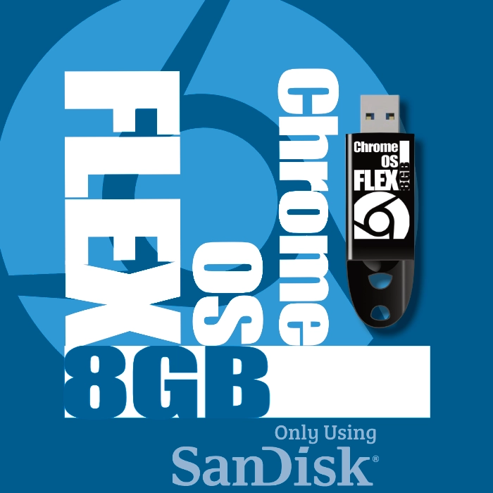 8 GB ChromeOS Flex USB Flash Drive and the ChromeOS logo