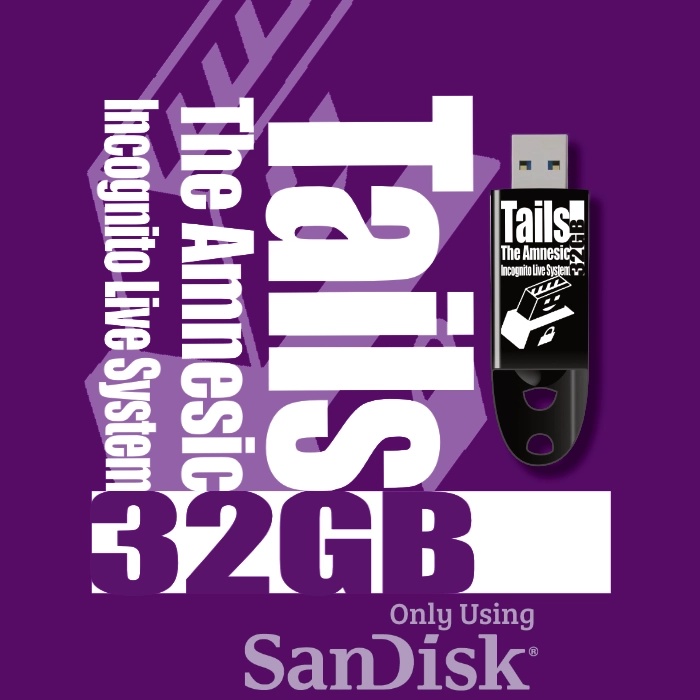 Tails - The Amnesiac Incognito Live System 32 GB Boot Disk packshot and USB drive